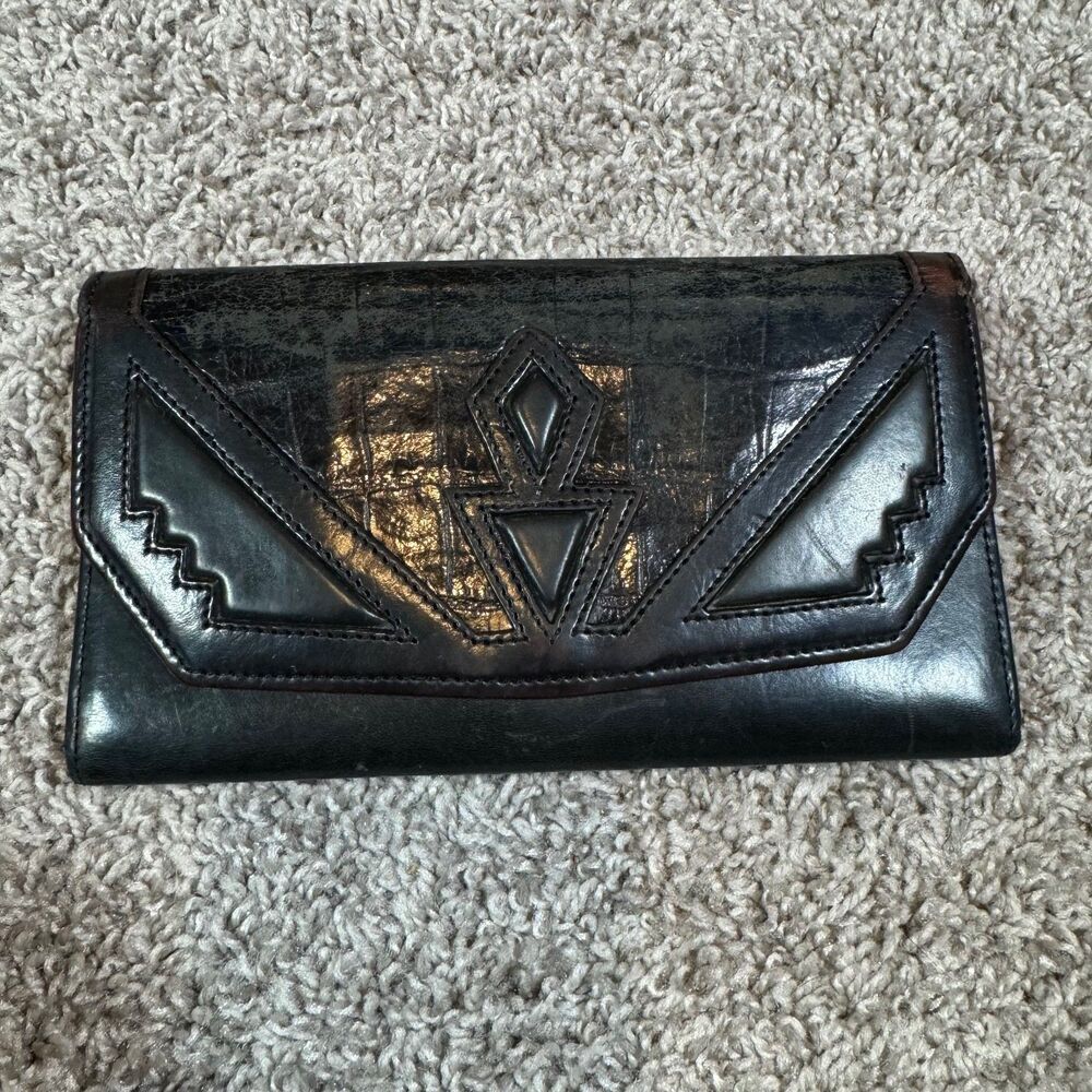 Brighton Wallet Black Leather Card Slots Bill Pockets Vintage ID Holder Cute
